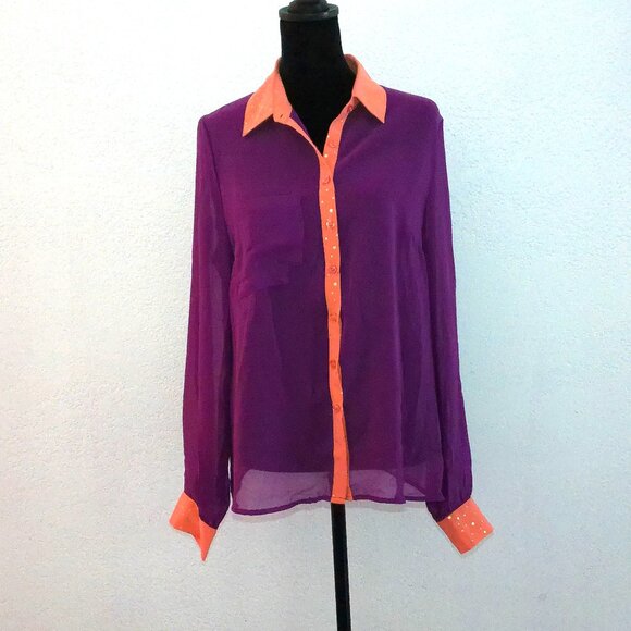 FAISCA, Purple & orange blouse with golden shiny dots design, good for Halloween - Picture 2 of 9